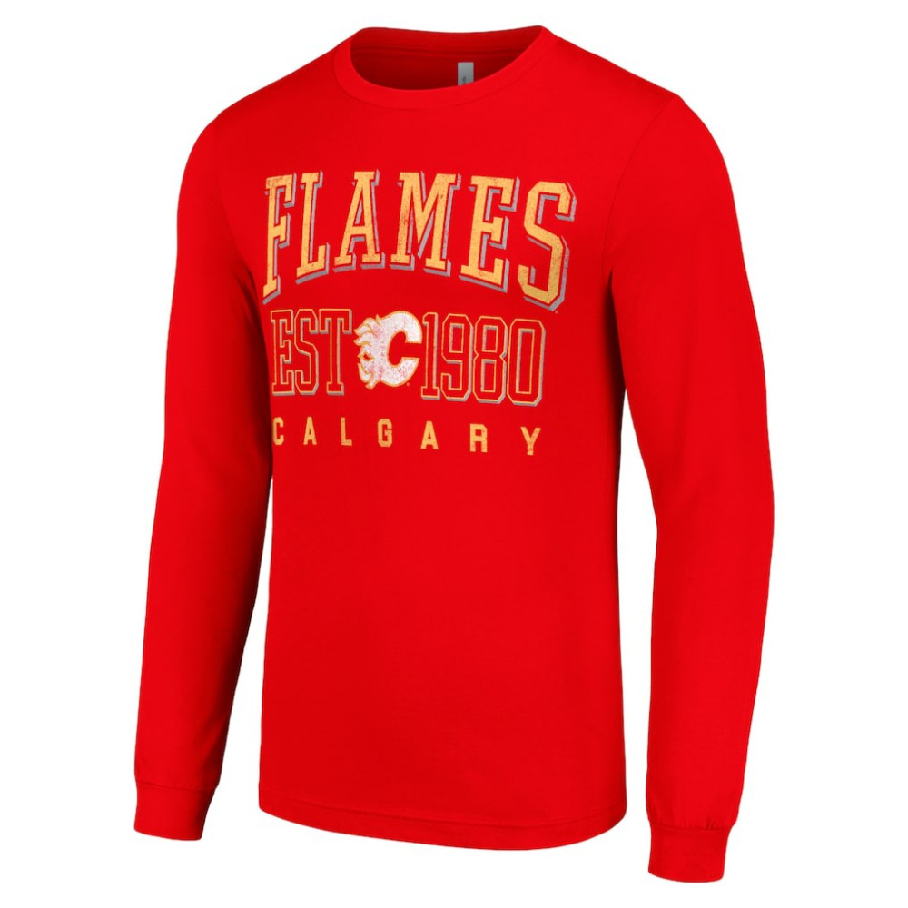 Calgary Flames - Starter Retro Graphic Long Sleeve Crew T-Shirt Red