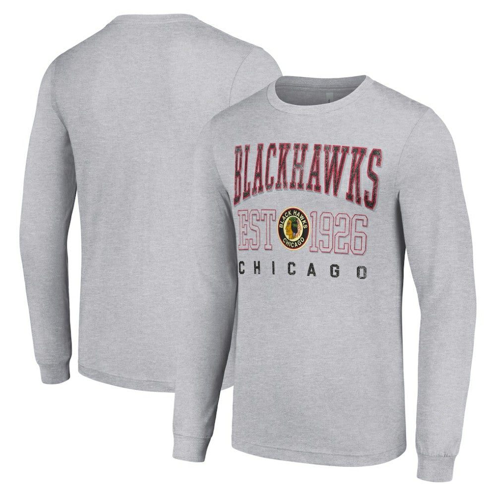Chicago Blackhawks Starter Retro Graphic Long Sleeve Crew T-Shirt Heather Gray