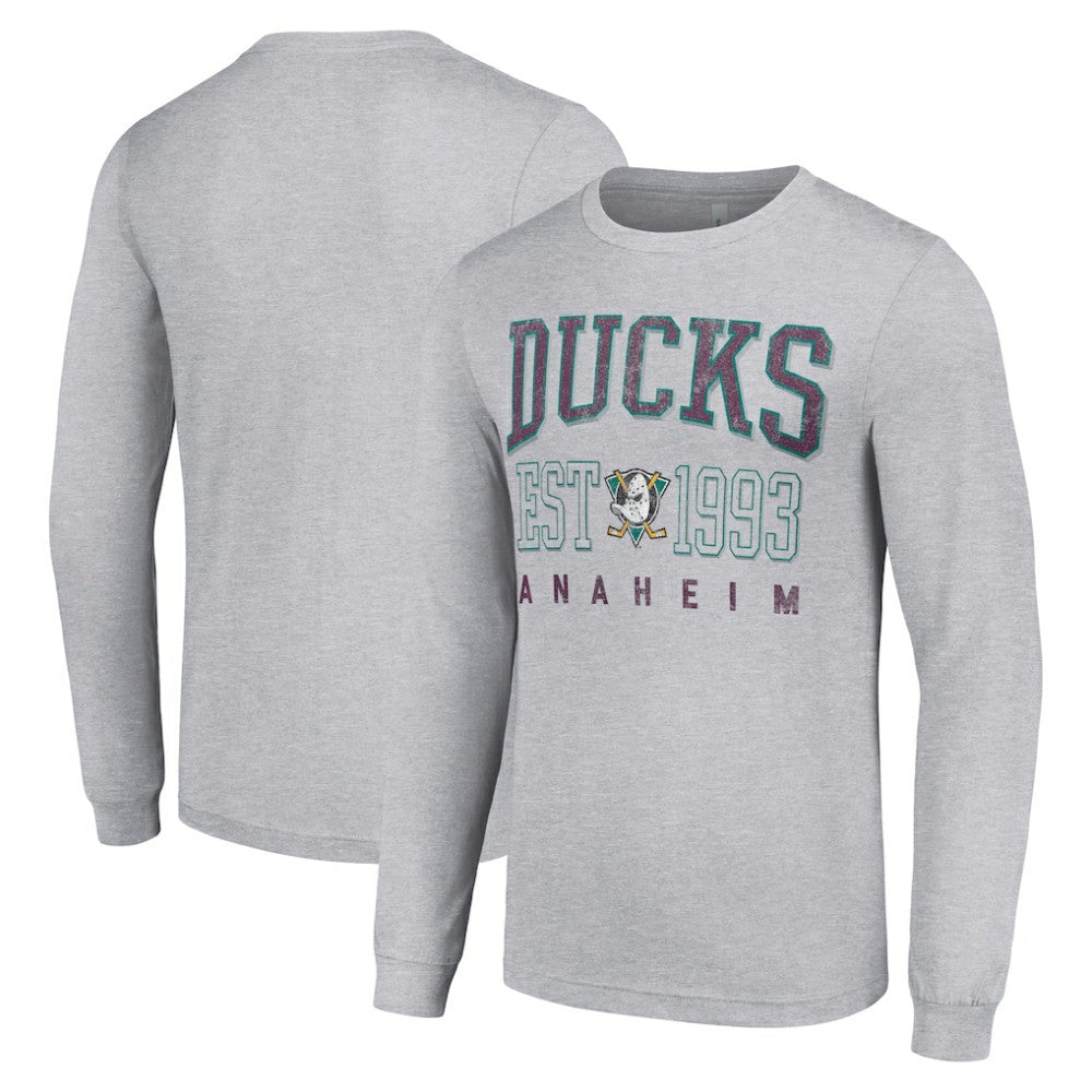 Anaheim Ducks - Starter Retro Graphic Long Sleeve Crew T-Shirt Heather Gray