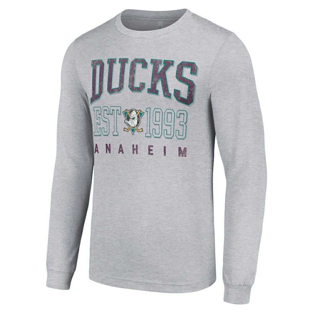 Anaheim Ducks - Starter Retro Graphic Long Sleeve Crew T-Shirt Heather Gray