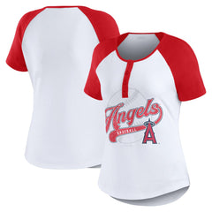 Los Angeles Angels WEAR by Erin Andrews Women's Fitted Henley Raglan T-Shirt Clearance