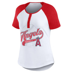Los Angeles Angels WEAR by Erin Andrews Women's Fitted Henley Raglan T-Shirt Clearance