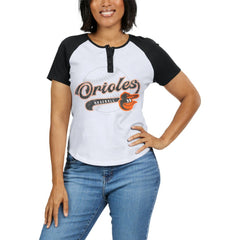 Baltimore Orioles WEAR by Erin Andrews Women's Fitted Henley Raglan T-Shirt Sale