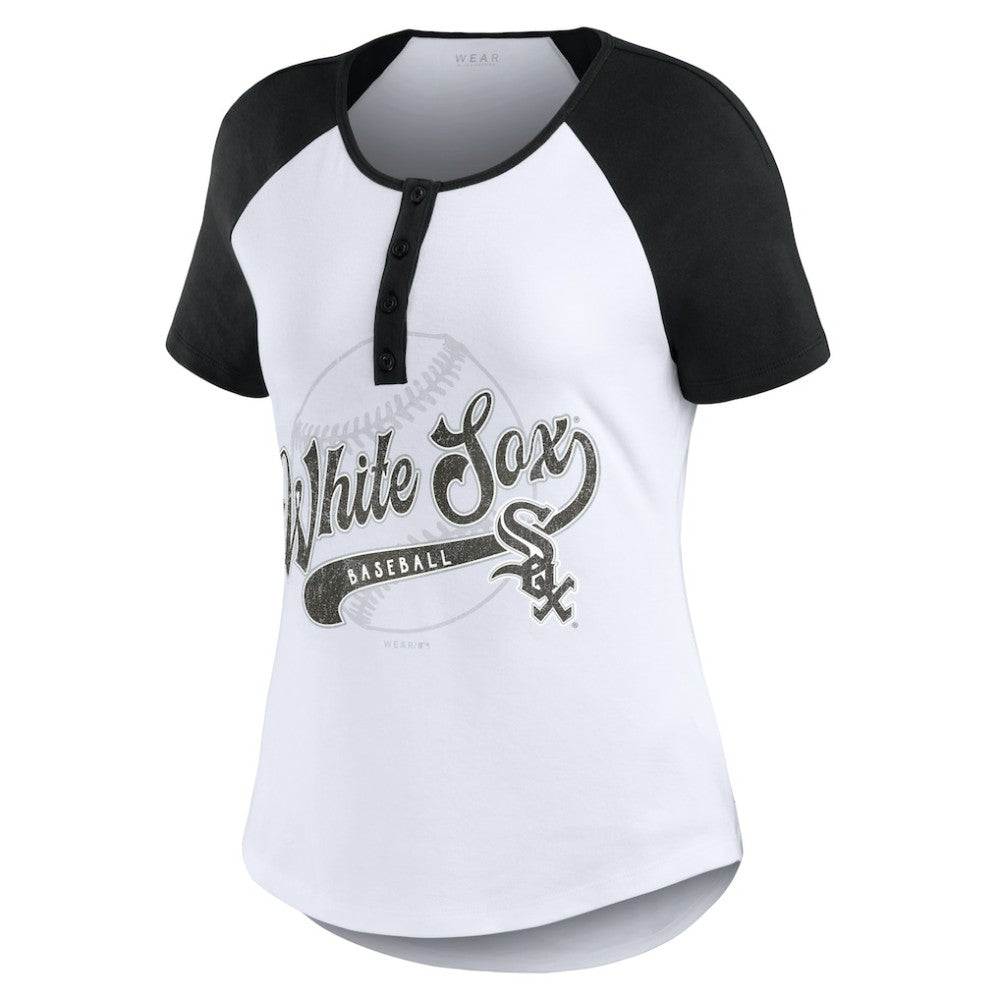 Chicago White Sox WEAR by Erin Andrews Women's Fitted Henley Raglan T-Shirt Near Me