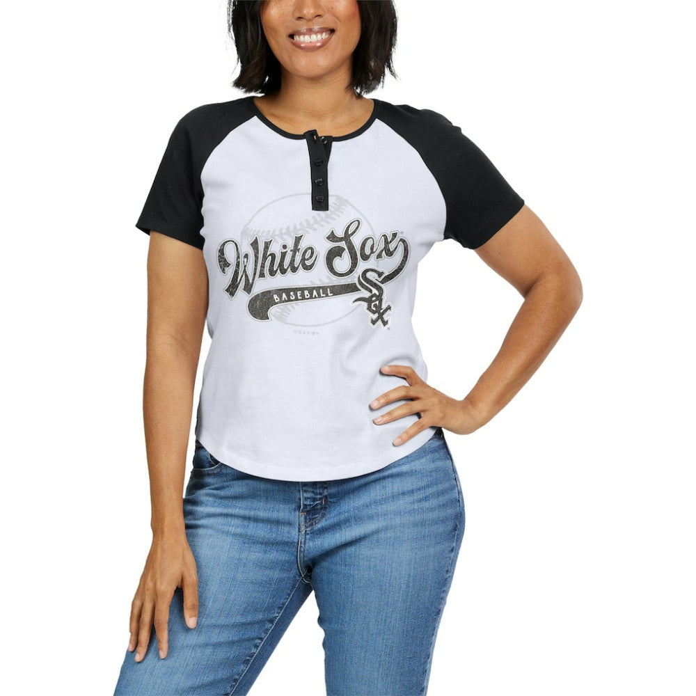 Chicago White Sox WEAR by Erin Andrews Women's Fitted Henley Raglan T-Shirt Near Me