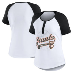 San Francisco Giants WEAR by Erin Andrews Women's Fitted Henley Raglan T-Shirt Lifestyle
