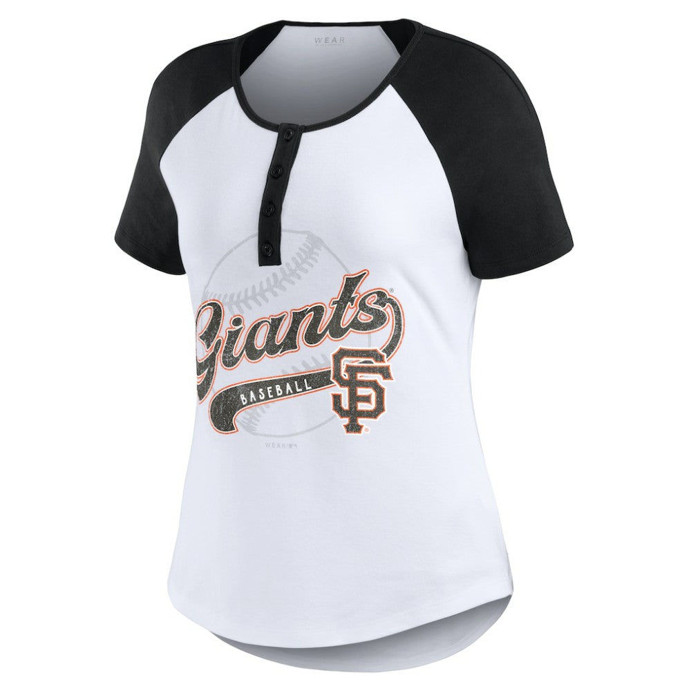 San Francisco Giants WEAR by Erin Andrews Women's Fitted Henley Raglan T-Shirt Lifestyle