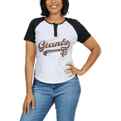 San Francisco Giants WEAR by Erin Andrews Women's Fitted Henley Raglan T-Shirt Lifestyle