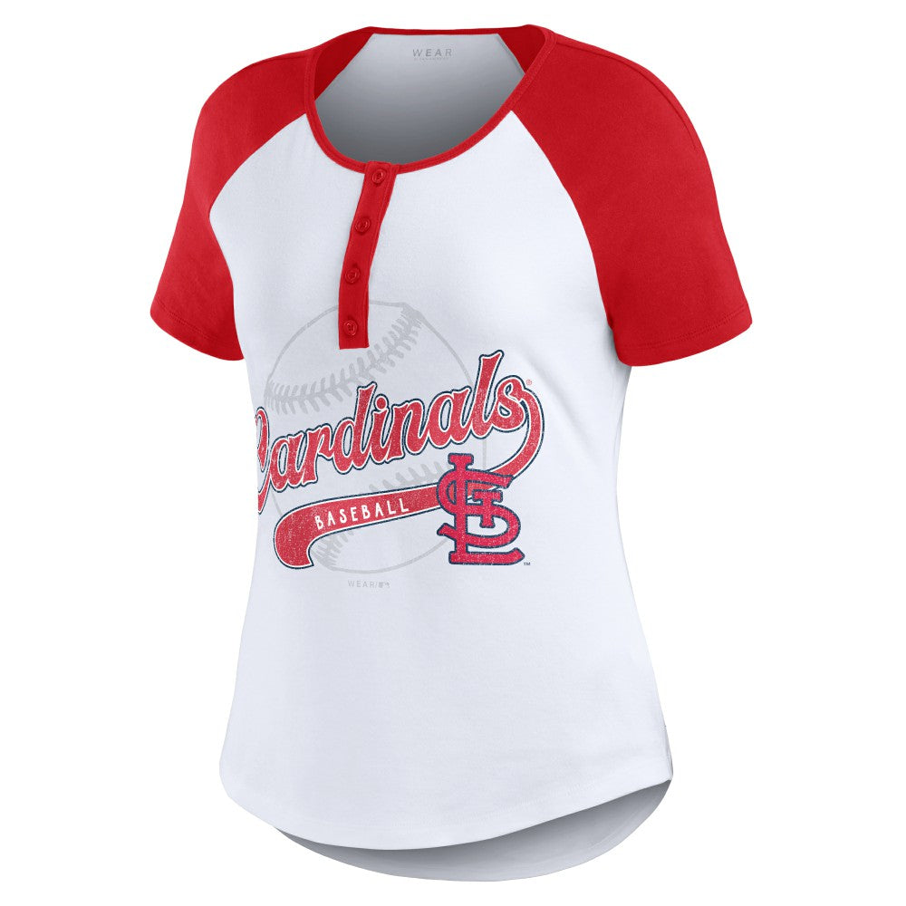 St. Louis Cardinals WEAR by Erin Andrews Women's Fitted Henley Raglan T-Shirt for sale