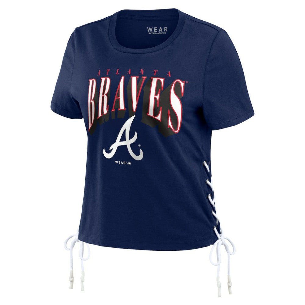 Atlanta Braves WEAR by Erin Andrews Women's Side Lace-Up Cropped T-Shirt for sale
