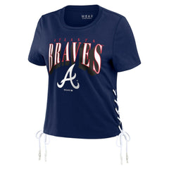 Atlanta Braves WEAR by Erin Andrews Women's Side Lace-Up Cropped T-Shirt for sale