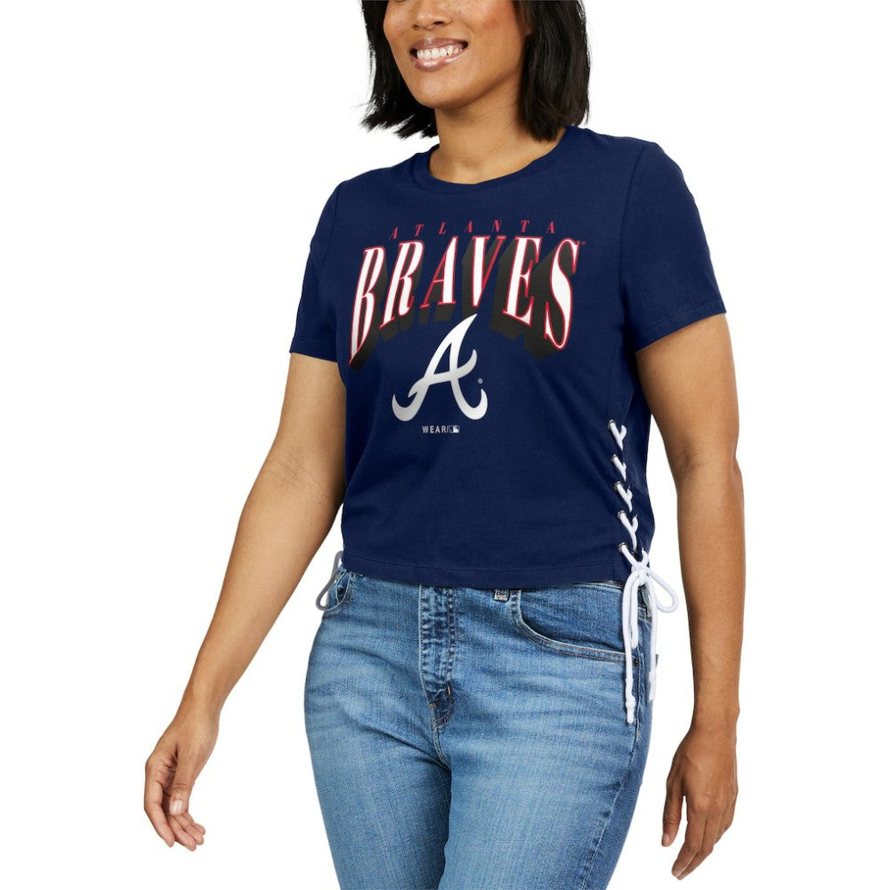 Atlanta Braves WEAR by Erin Andrews Women's Side Lace-Up Cropped T-Shirt for sale