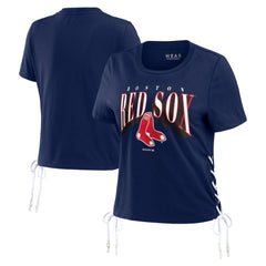 Boston Red Sox WEAR by Erin Andrews Women's Side Lace-Up Cropped T-Shirt On Sale