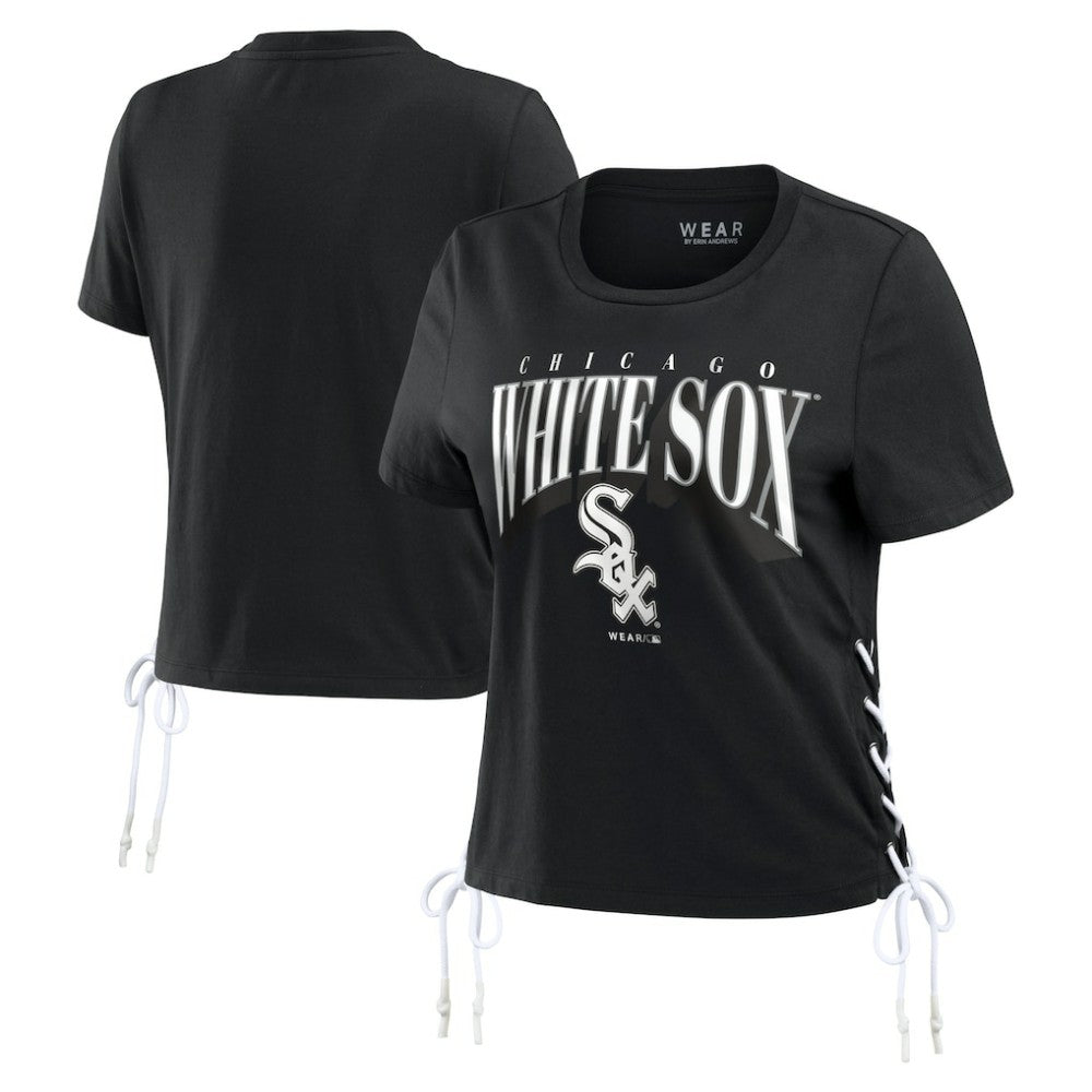Chicago White Sox WEAR by Erin Andrews Women's Side Lace-Up Cropped T-Shirt Lifestyle