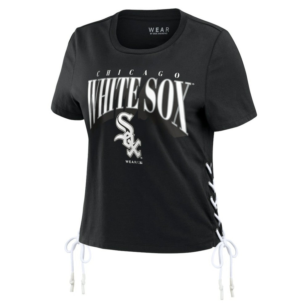 Chicago White Sox WEAR by Erin Andrews Women's Side Lace-Up Cropped T-Shirt Lifestyle