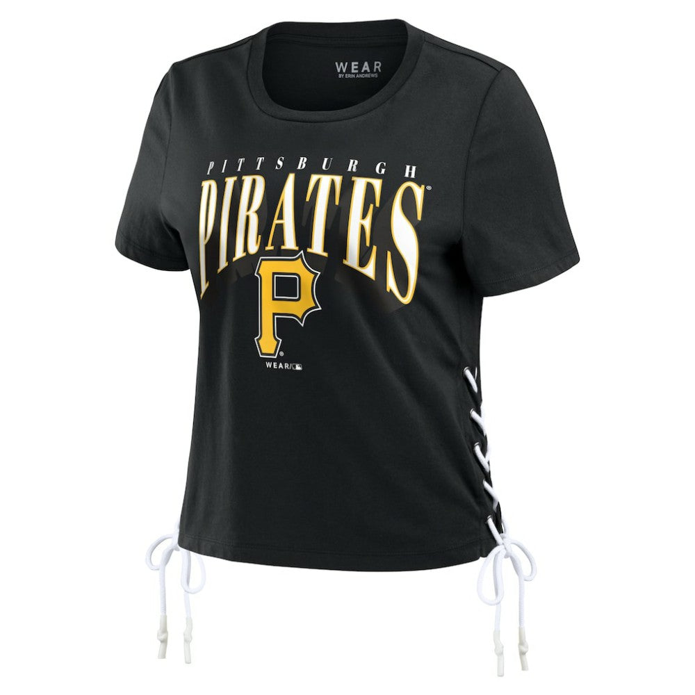 Pittsburgh Pirates WEAR by Erin Andrews Women's Side Lace-Up Cropped T-Shirt Sale