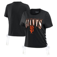 San Francisco Giants WEAR by Erin Andrews Women's Side Lace-Up Cropped T-Shirt On Sale