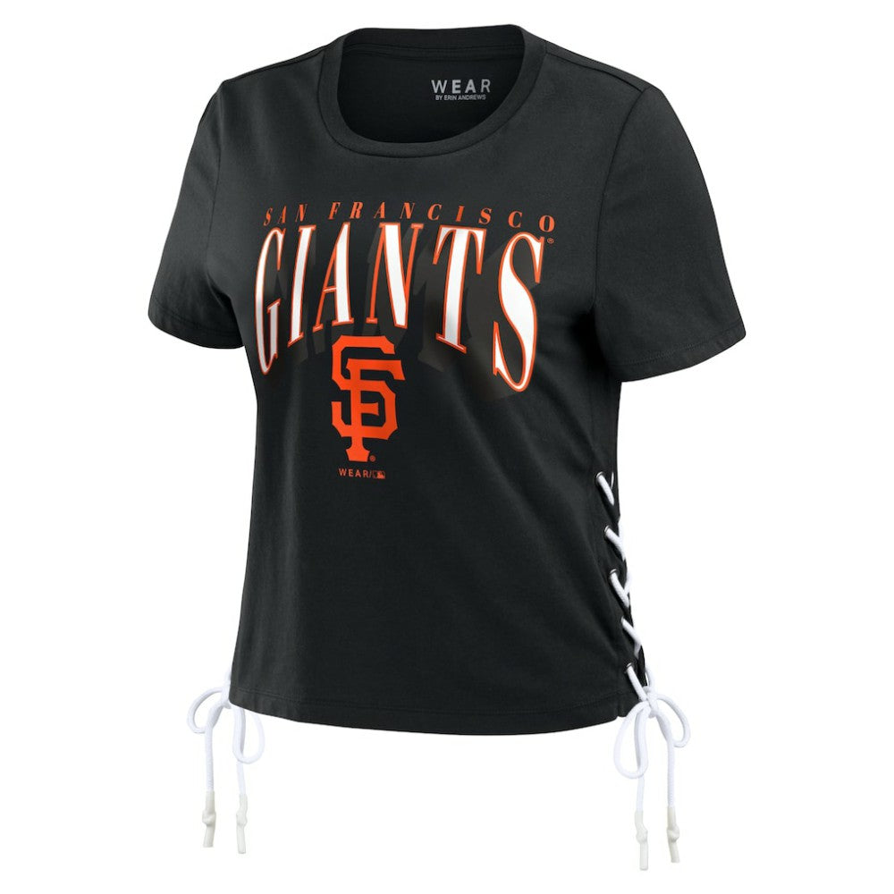 San Francisco Giants WEAR by Erin Andrews Women's Side Lace-Up Cropped T-Shirt On Sale
