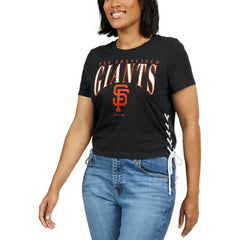 San Francisco Giants WEAR by Erin Andrews Women's Side Lace-Up Cropped T-Shirt On Sale