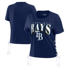 Tampa Bay Rays WEAR by Erin Andrews Women's Side Lace-Up Cropped T-Shirt Lifestyle