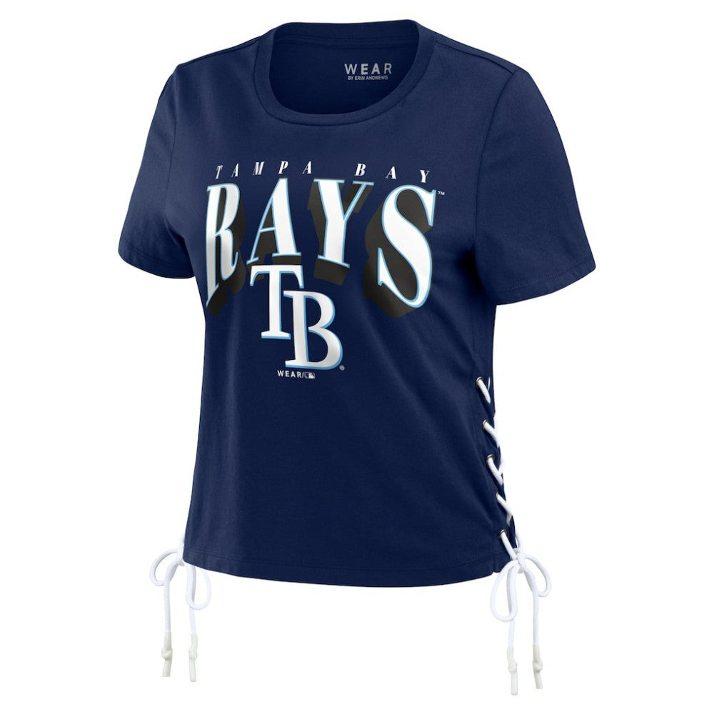 Tampa Bay Rays WEAR by Erin Andrews Women's Side Lace-Up Cropped T-Shirt Lifestyle