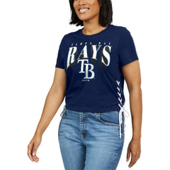 Tampa Bay Rays WEAR by Erin Andrews Women's Side Lace-Up Cropped T-Shirt Lifestyle