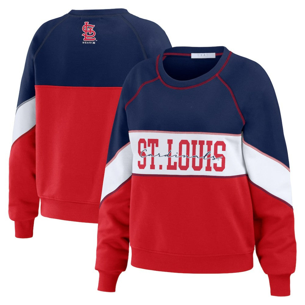 St. Louis Cardinals WEAR by Erin Andrews Women's Color Block Crew Neck Pullover Sweatshirt Clearance