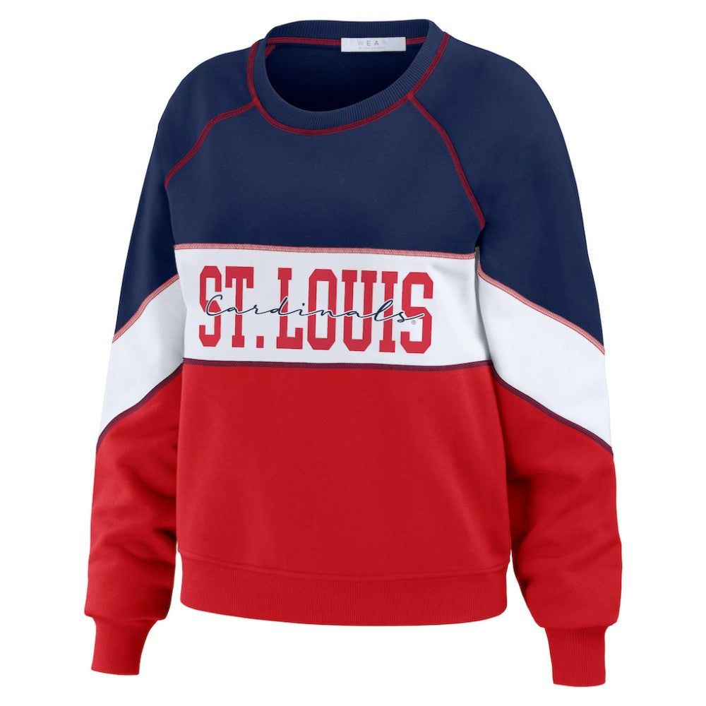 St. Louis Cardinals WEAR by Erin Andrews Women's Color Block Crew Neck Pullover Sweatshirt Clearance