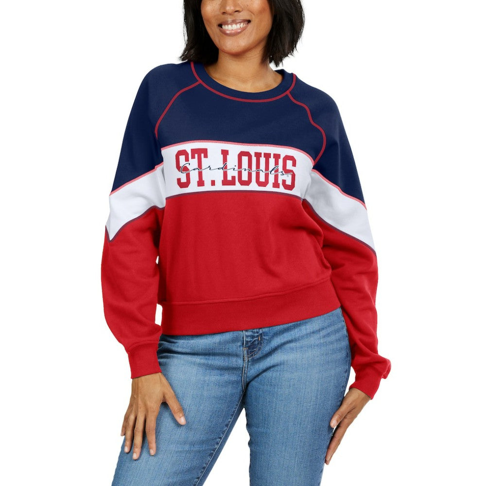 St. Louis Cardinals WEAR by Erin Andrews Women's Color Block Crew Neck Pullover Sweatshirt Clearance
