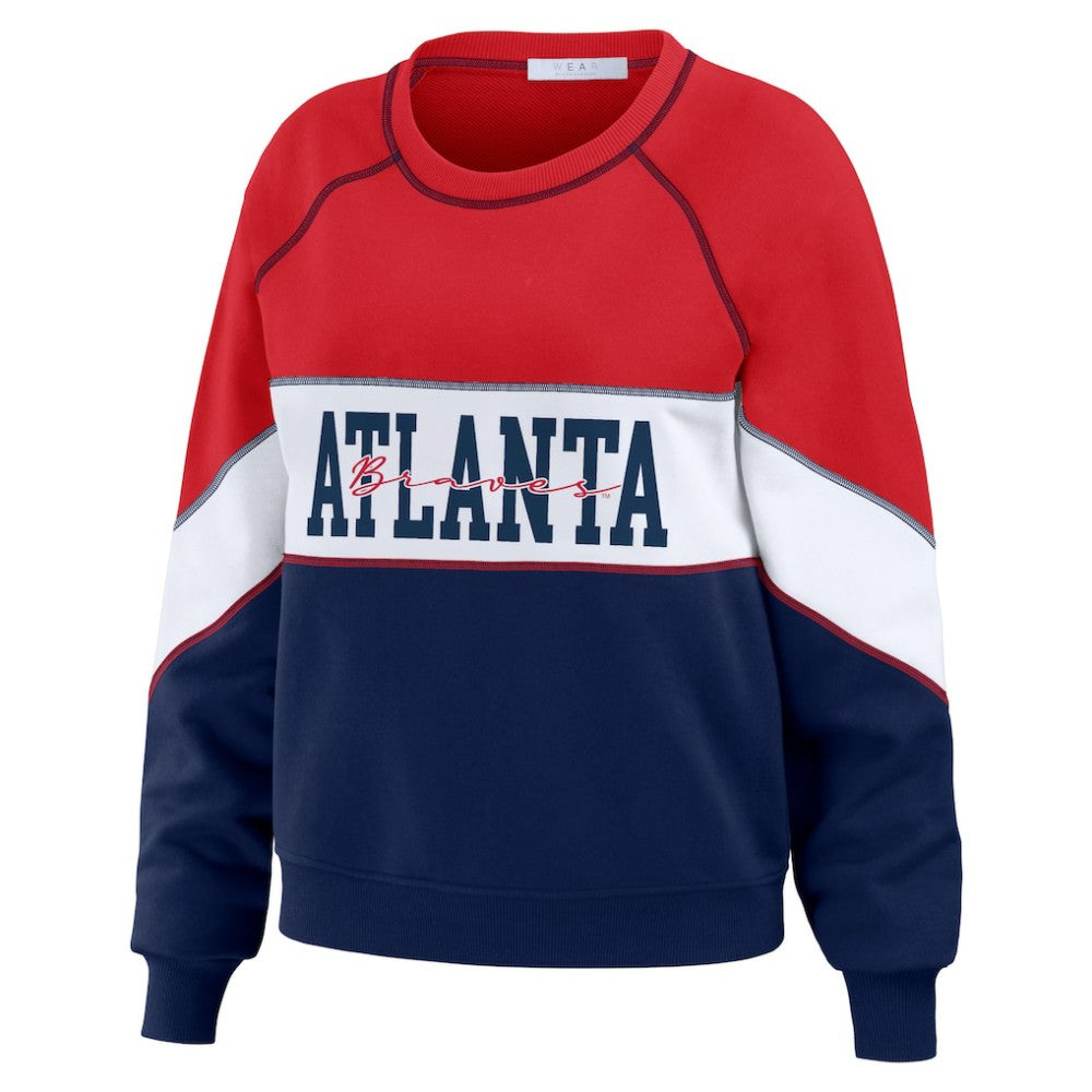 Atlanta Braves WEAR by Erin Andrews Women's Color Block Crew Neck Pullover Sweatshirt Online