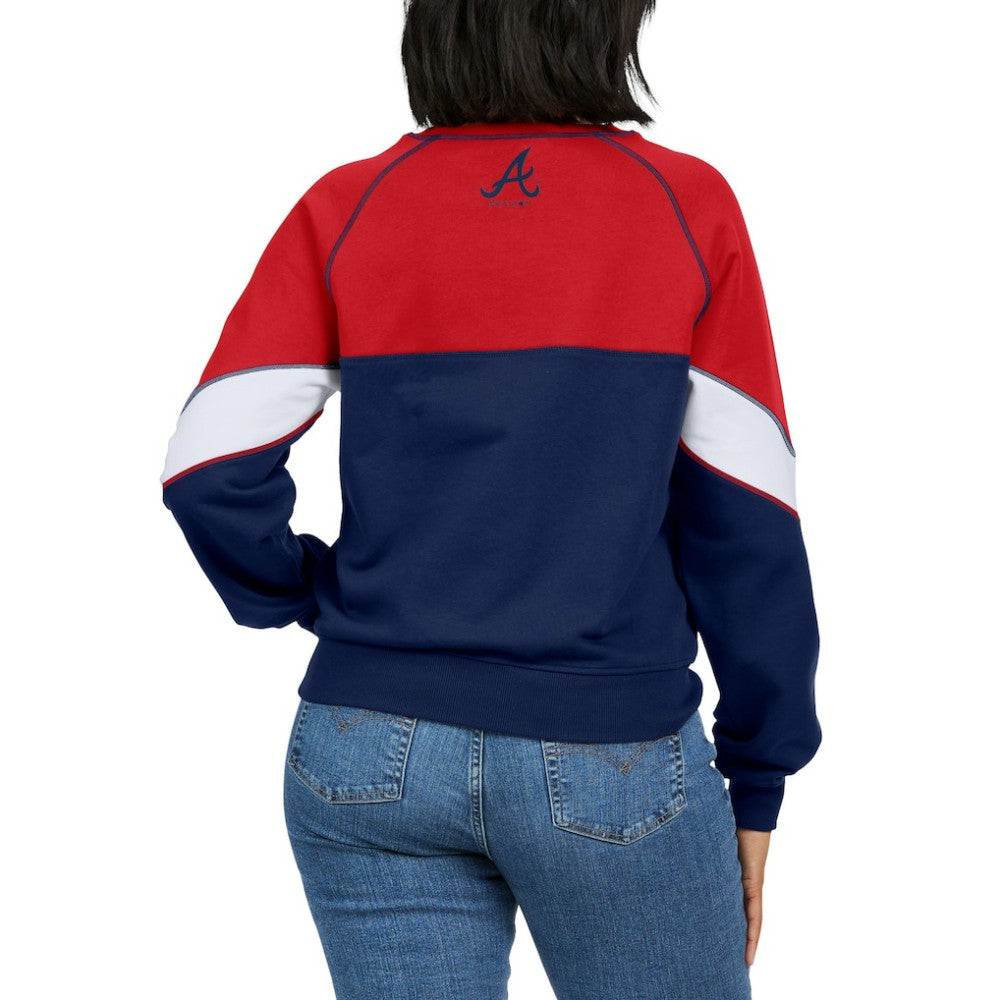 Atlanta Braves WEAR by Erin Andrews Women's Color Block Crew Neck Pullover Sweatshirt Online