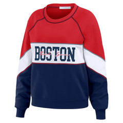Boston Red Sox WEAR by Erin Andrews Women's Color Block Crew Neck Pullover Sweatshirt for sale