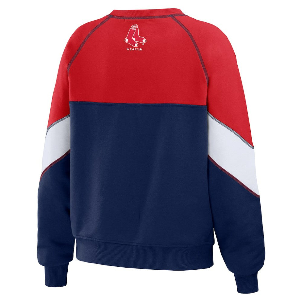 Boston Red Sox WEAR by Erin Andrews Women's Color Block Crew Neck Pullover Sweatshirt for sale