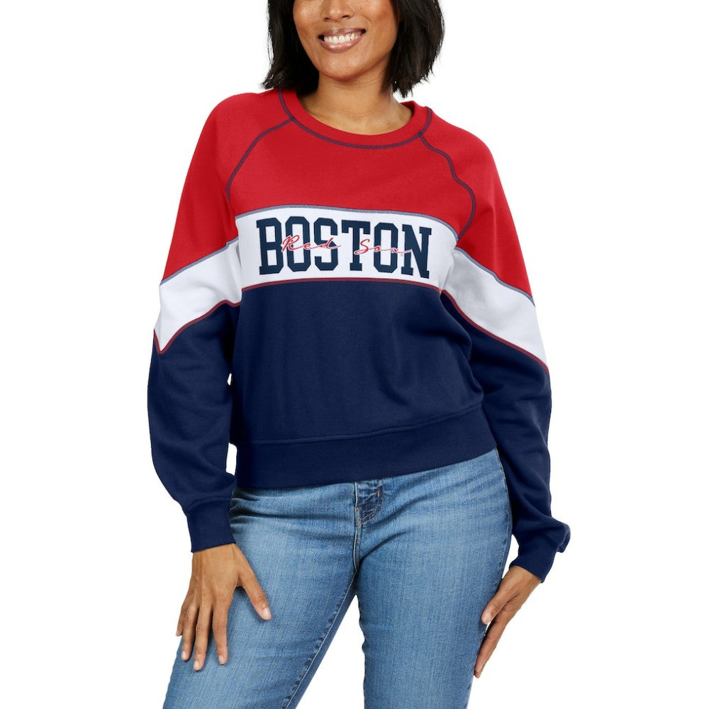 Boston Red Sox WEAR by Erin Andrews Women's Color Block Crew Neck Pullover Sweatshirt for sale
