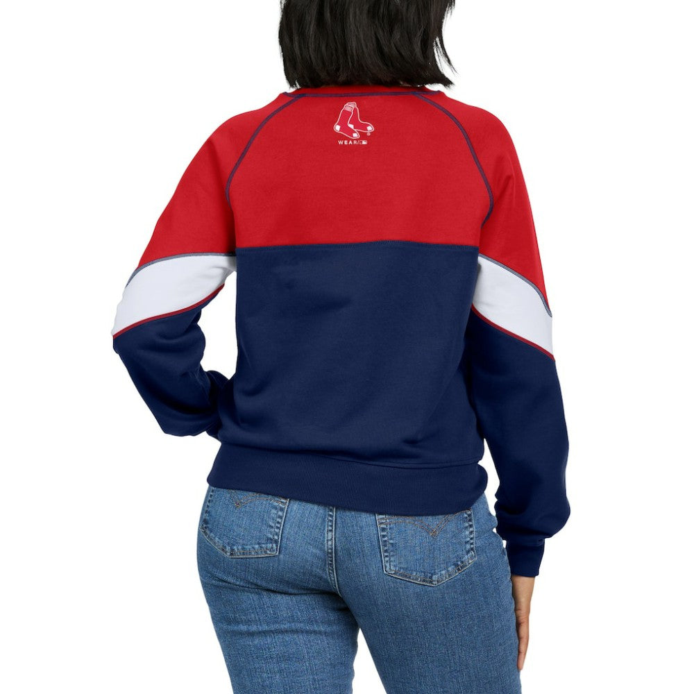 Boston Red Sox WEAR by Erin Andrews Women's Color Block Crew Neck Pullover Sweatshirt for sale