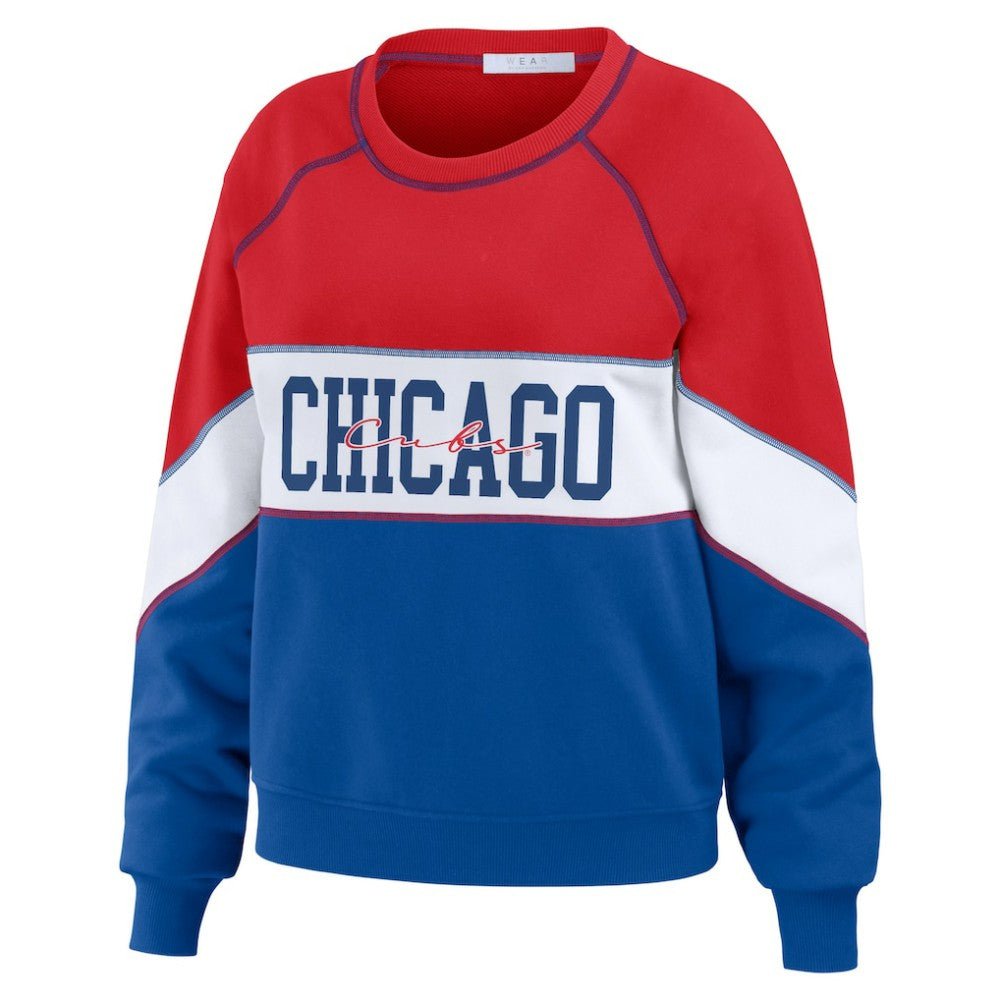 Chicago Cubs WEAR by Erin Andrews Women's Color Block Crew Neck Pullover Sweatshirt Near Me