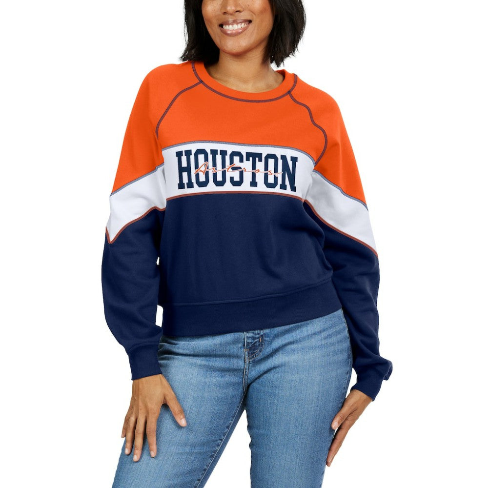 Houston Astros WEAR by Erin Andrews Women's Color Block Crew Neck Pullover Sweatshirt discount