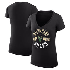 NBA - Milwaukee Bucks G-III 4Her by Carl Banks Women's Super-Slim Fit Lightweight Large City Logo V-Neck T-Shirt - Black