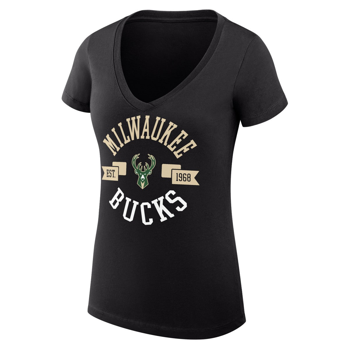 NBA - Milwaukee Bucks G-III 4Her by Carl Banks Women's Super-Slim Fit Lightweight Large City Logo V-Neck T-Shirt - Black