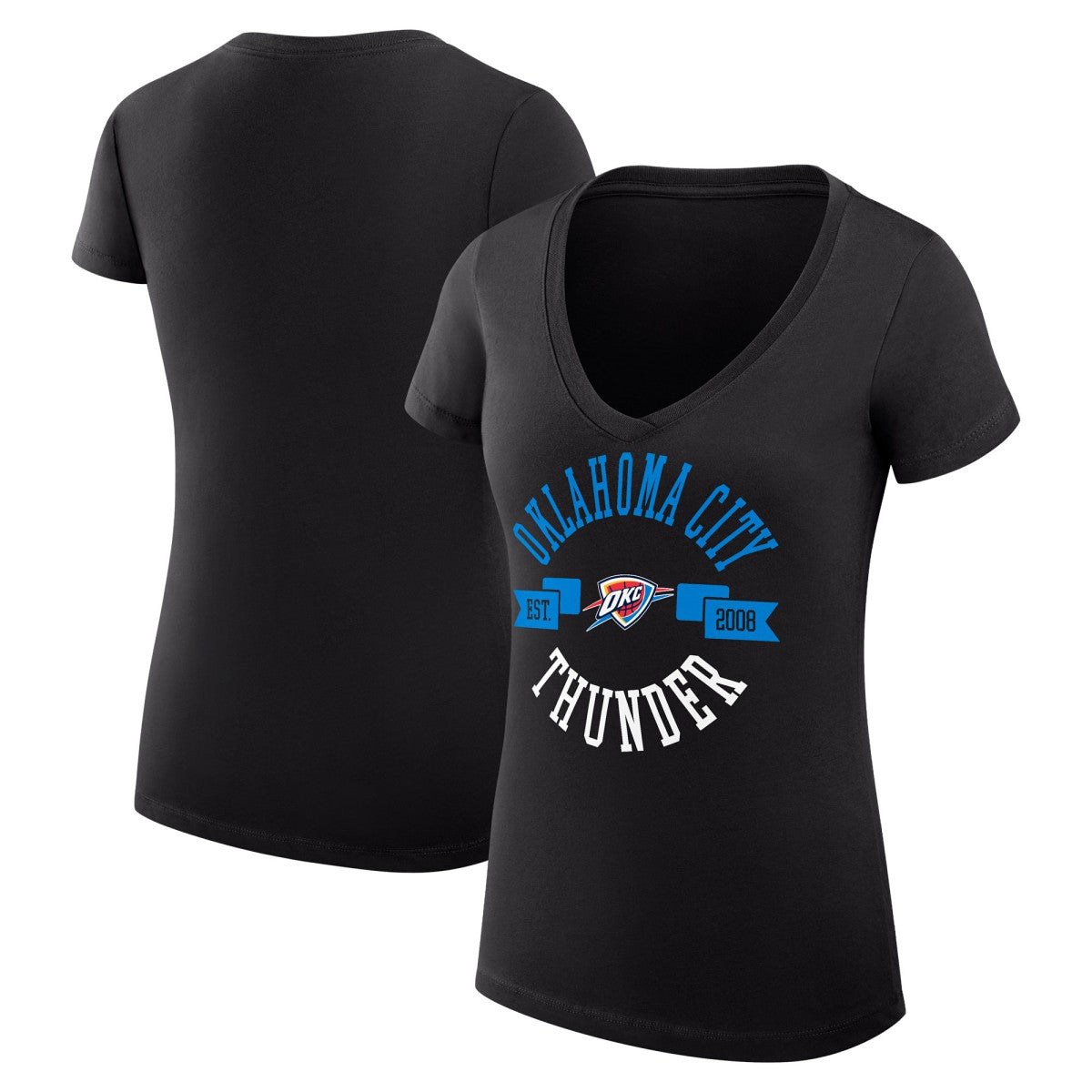 NBA - Oklahoma City Thunder G-III 4Her by Carl Banks Women's Super-Slim Fit Lightweight Large City Logo V-Neck T-Shirt - Black