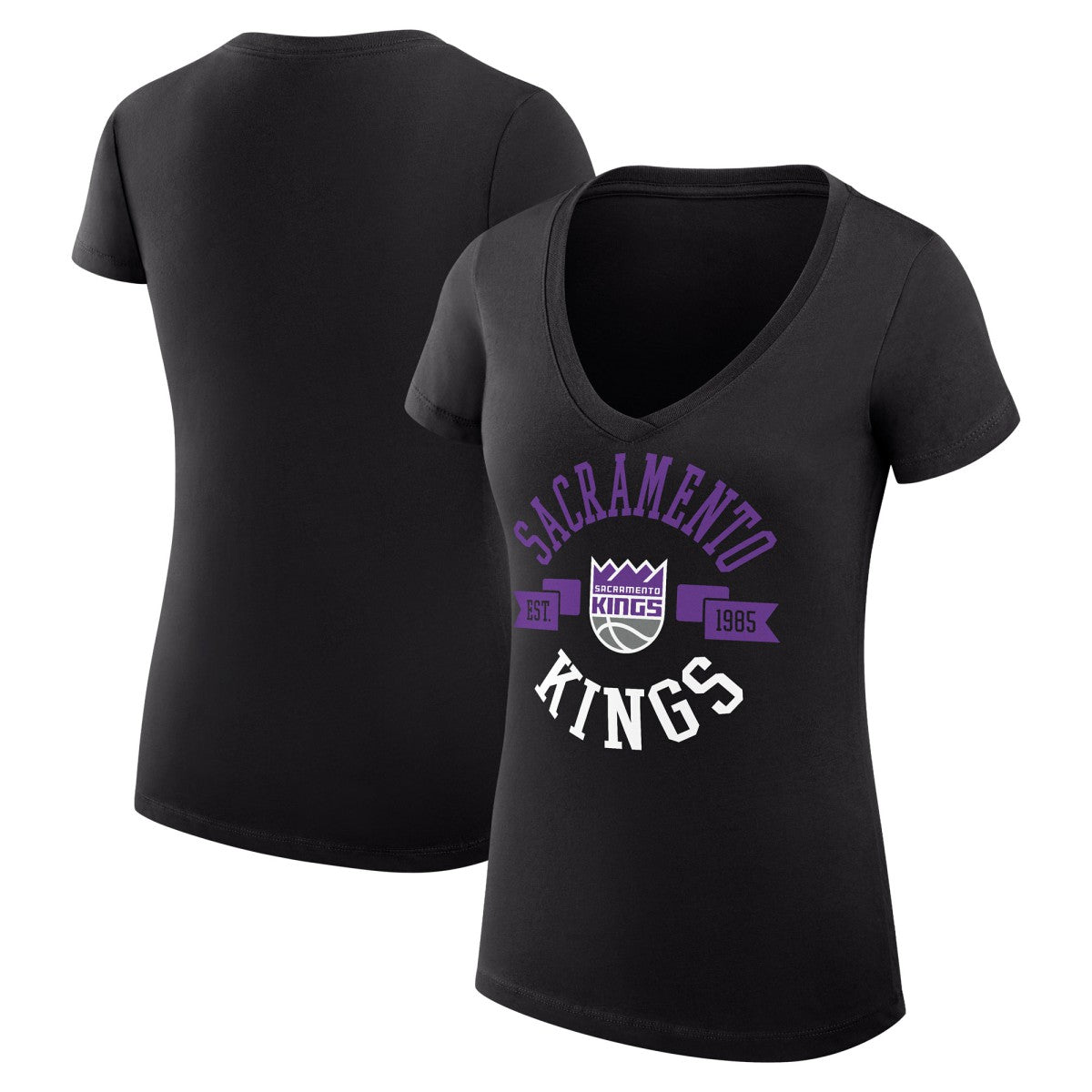NBA - Sacramento Kings G-III 4Her by Carl Banks Women's Super-Slim Fit Lightweight Large City Logo V-Neck T-Shirt - Black