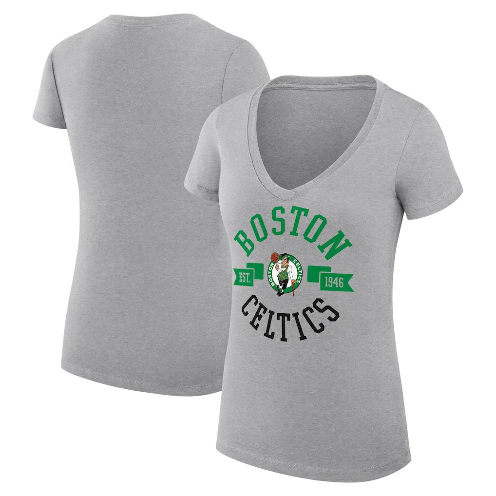 NBA - Boston Celtics G-III 4Her by Carl Banks Women's Super-Slim Fit Lightweight Large City Logo V-Neck T-Shirt - Heather Gray