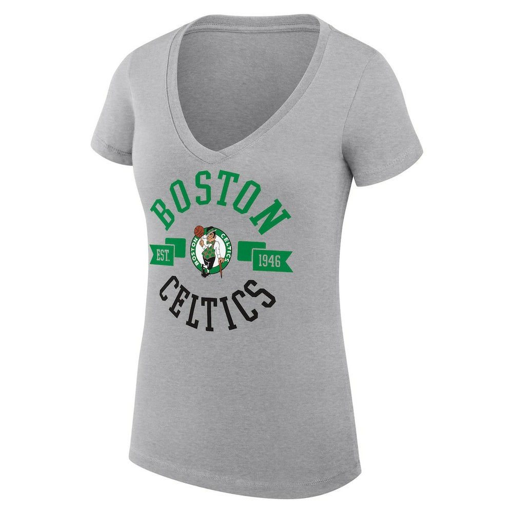 NBA - Boston Celtics G-III 4Her by Carl Banks Women's Super-Slim Fit Lightweight Large City Logo V-Neck T-Shirt - Heather Gray