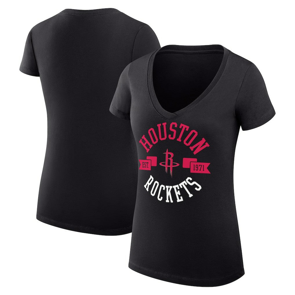NBA - Houston Rockets G-III 4Her by Carl Banks Women's Super-Slim Fit Lightweight Large City Logo V-Neck T-Shirt - Black