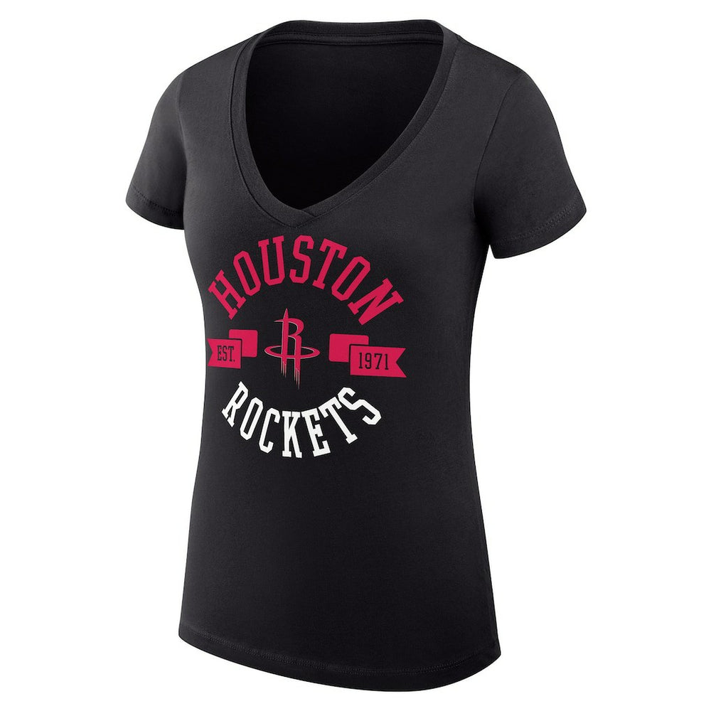 NBA - Houston Rockets G-III 4Her by Carl Banks Women's Super-Slim Fit Lightweight Large City Logo V-Neck T-Shirt - Black