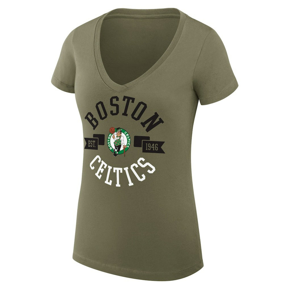 NBA - Boston Celtics G-III 4Her by Carl Banks Women's Super-Slim Fit Lightweight Large City Logo V-Neck T-Shirt - Olive