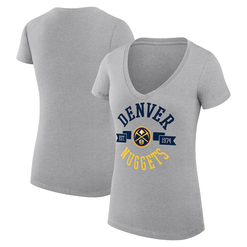 NBA - Denver Nuggets G-III 4Her by Carl Banks Women's Super-Slim Fit Lightweight Large City Logo V-Neck T-Shirt - Heather Gray
