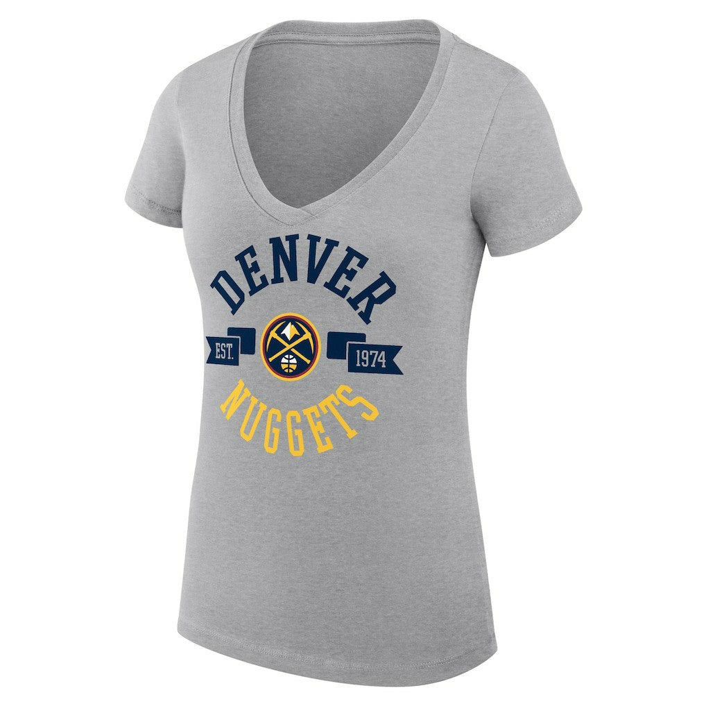NBA - Denver Nuggets G-III 4Her by Carl Banks Women's Super-Slim Fit Lightweight Large City Logo V-Neck T-Shirt - Heather Gray