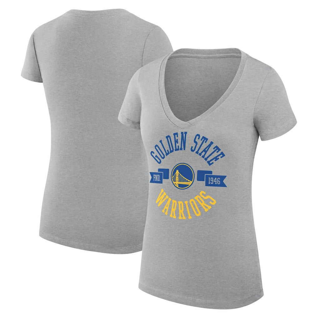 NBA - Golden State Warriors G-III 4Her by Carl Banks Women's Super-Slim Fit Lightweight Large City Logo V-Neck T-Shirt - Heather Gray