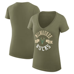 NBA - Milwaukee Bucks G-III 4Her by Carl Banks Women's Super-Slim Fit Lightweight Large City Logo V-Neck T-Shirt - Olive